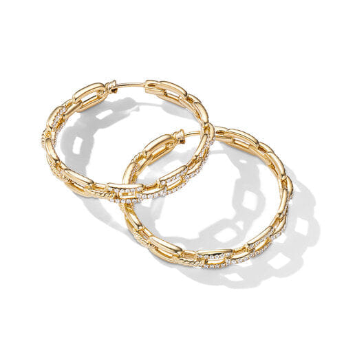 David Yurman Stax Chain Link Hoop Earrings in 18K Yellow Gold with Diamonds, 37mm