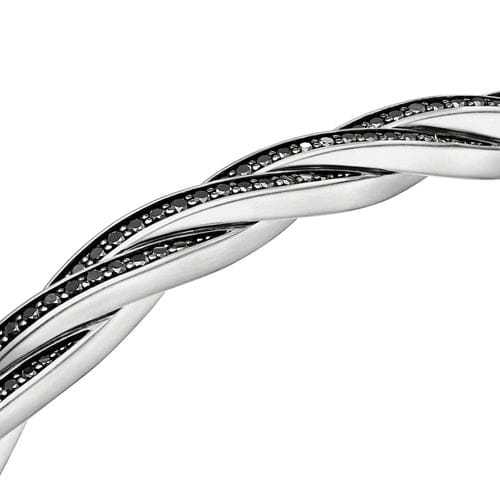 David Yurman DY Helios Cuff Bracelet in Sterling Silver with Black Diamonds, 6mm, Size Medium