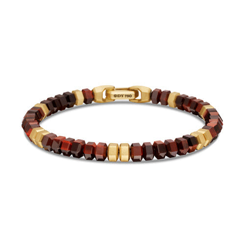 David Yurman Hex Bead Bracelet with Red Tigers Eye and 18K Yellow Gold, 6mm, Size Medium