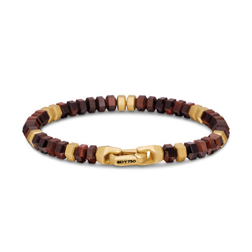 David Yurman Hex Bead Bracelet with Red Tigers Eye and 18K Yellow Gold, 6mm, Size Medium