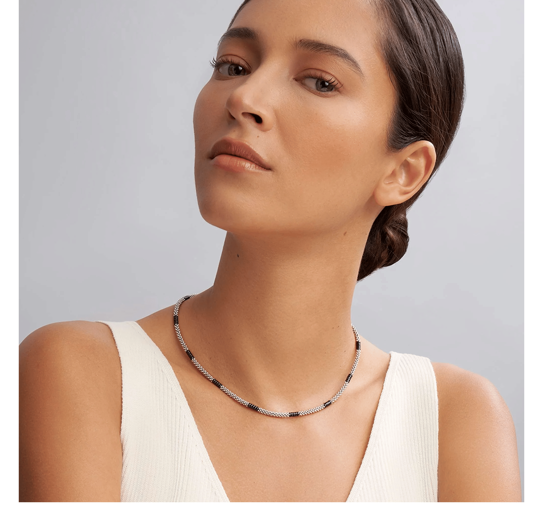 LAGOS Black Caviar Silver Station Ceramic Beaded Necklace