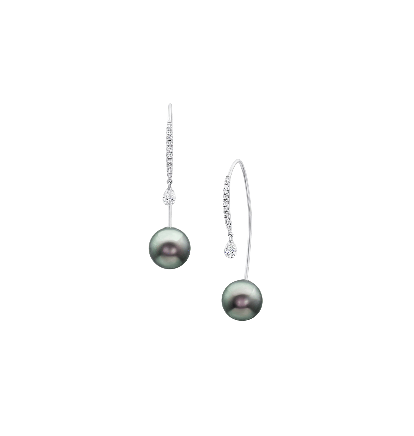 Sabel Collection White Gold Diamond and Black Pearl Drop Earrings