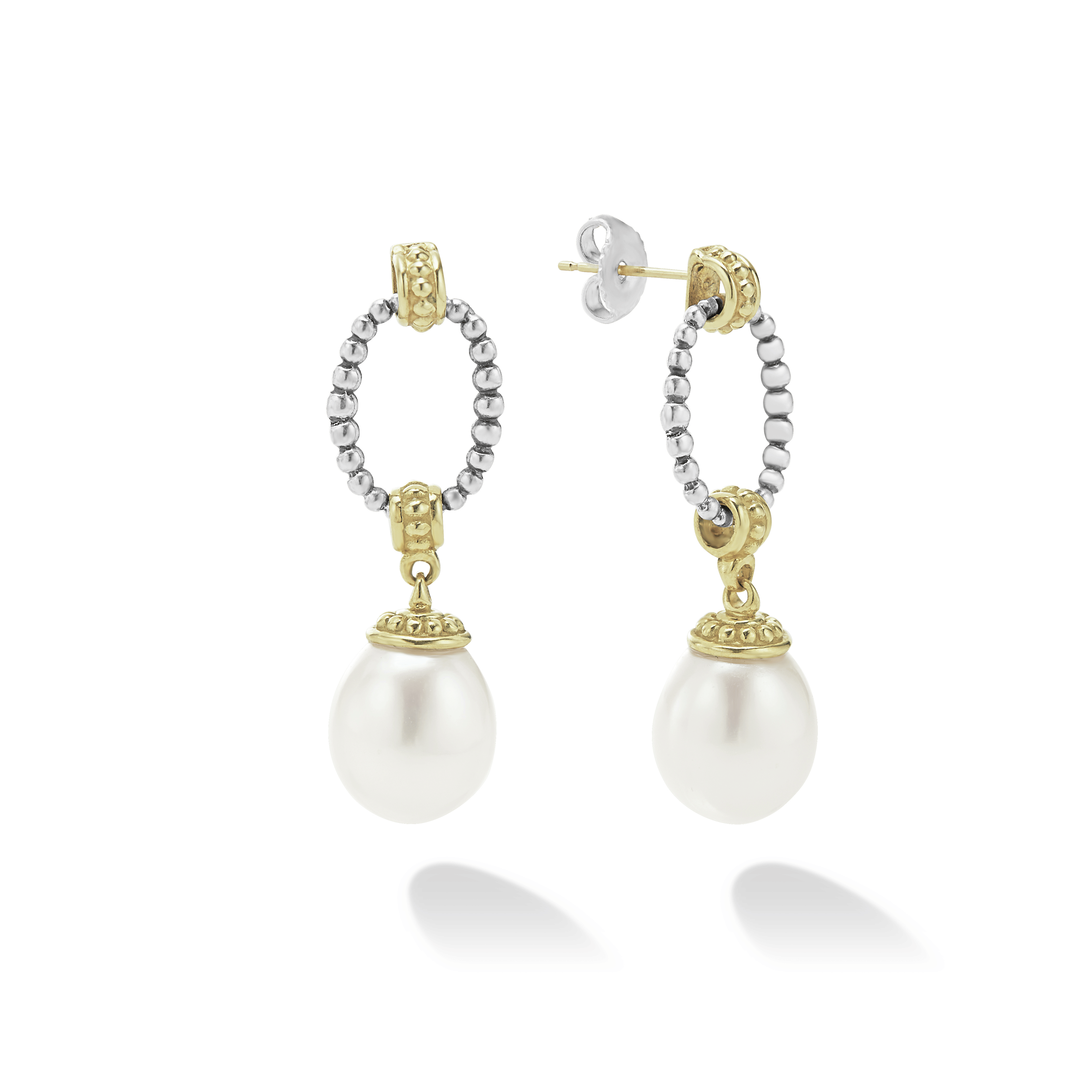 LAGOS Luna Two-Tone Oval Drop Pearl Earrings