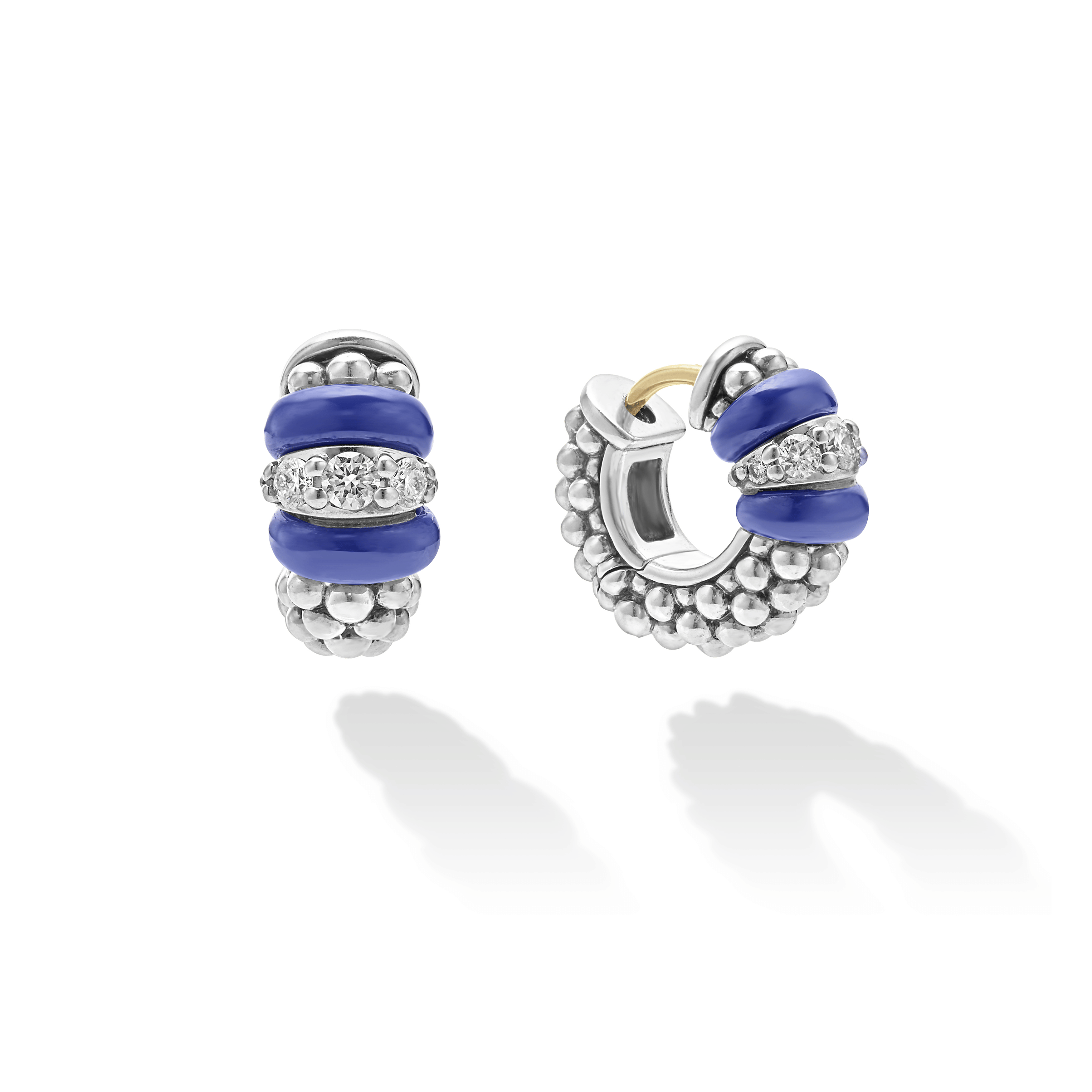 LAGOS Blue Caviar Ceramic and Diamond Huggie Earrings