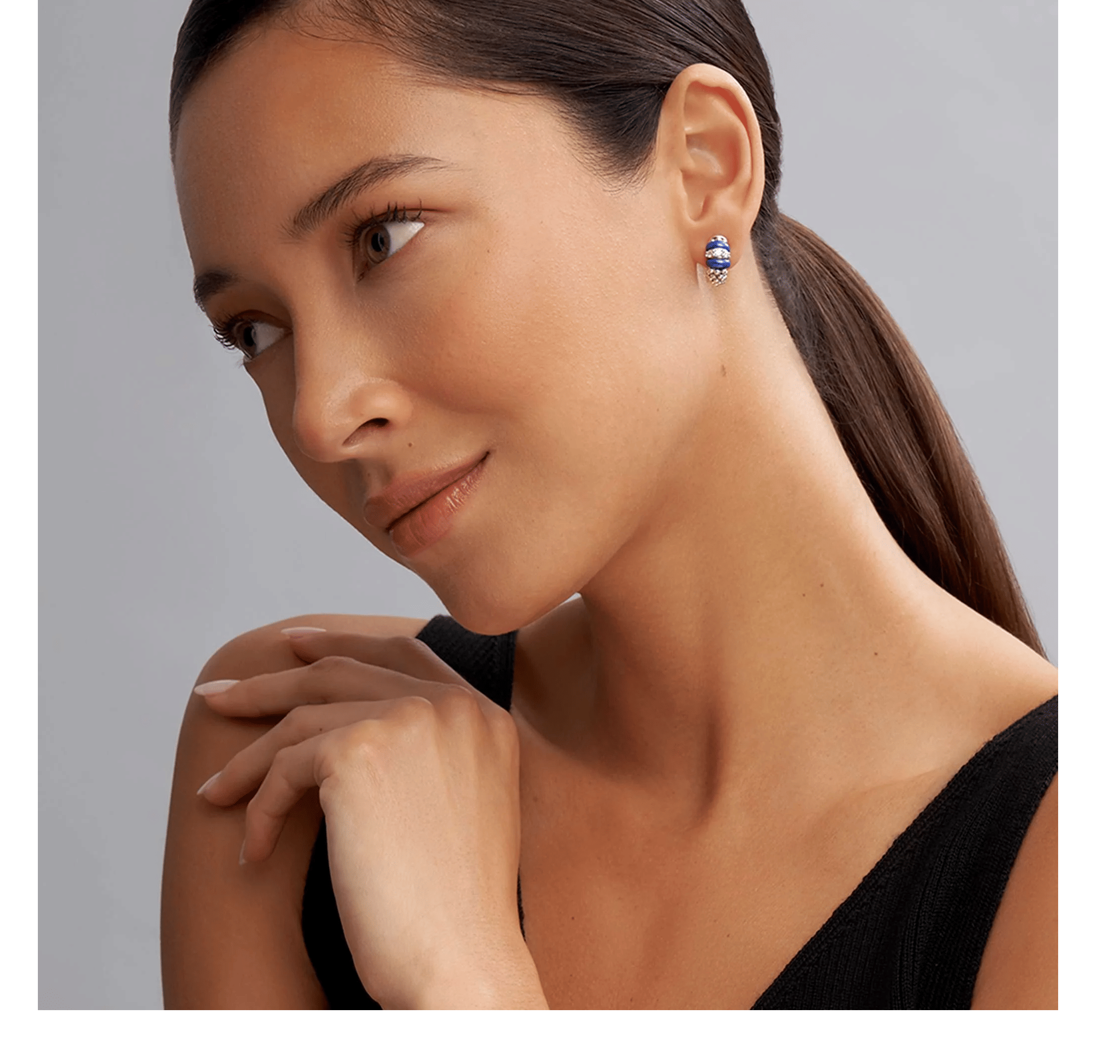 LAGOS Blue Caviar Ceramic and Diamond Huggie Earrings