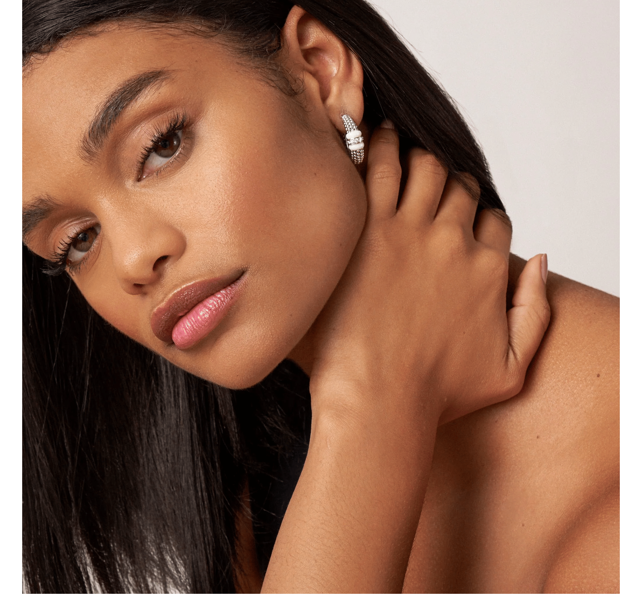 LAGOS White Caviar Ceramic Caviar Diamond Hoop Earrings