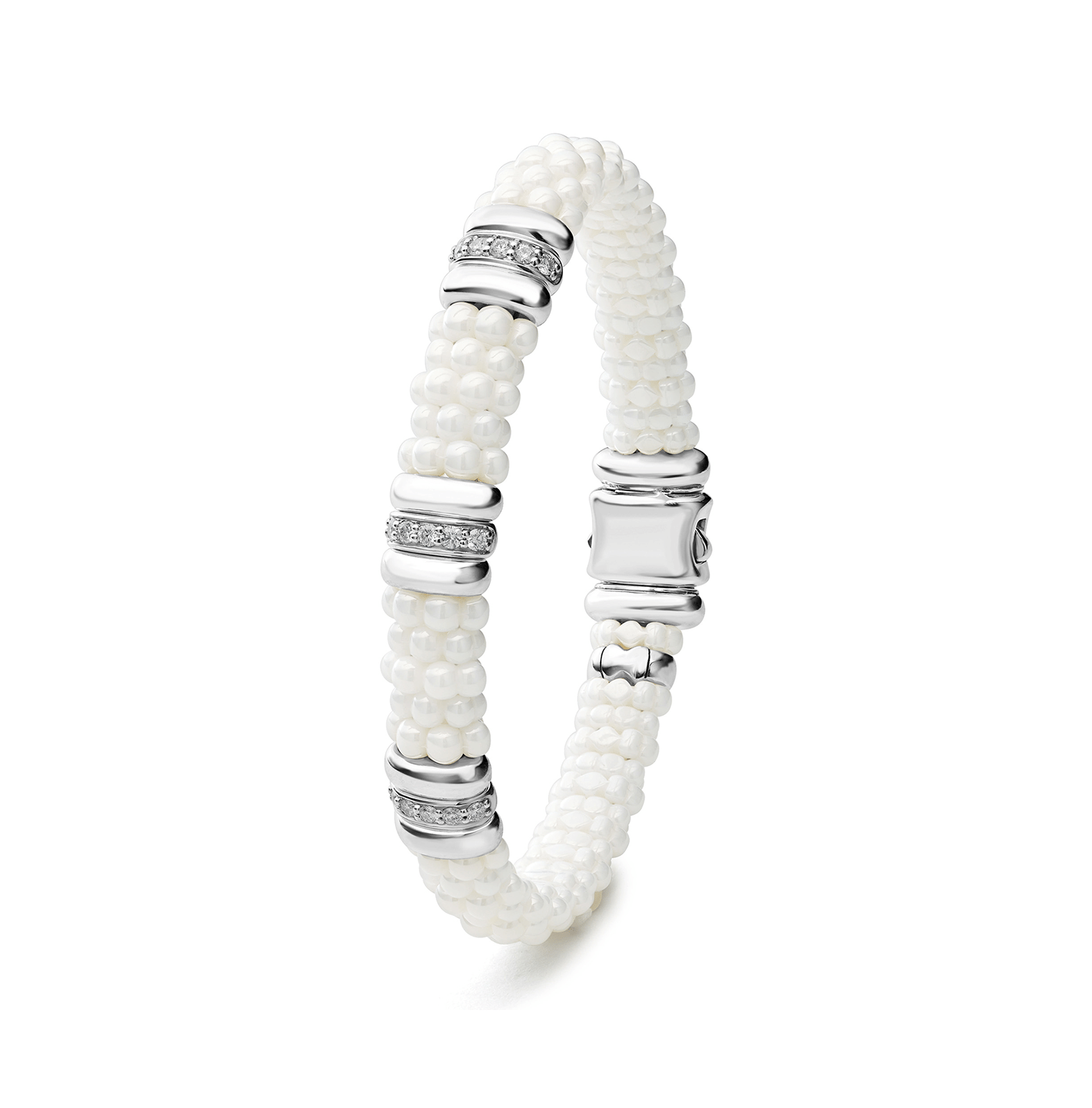 LAGOS White Caviar Three Station Ceramic Diamond Bracelet, 9mm