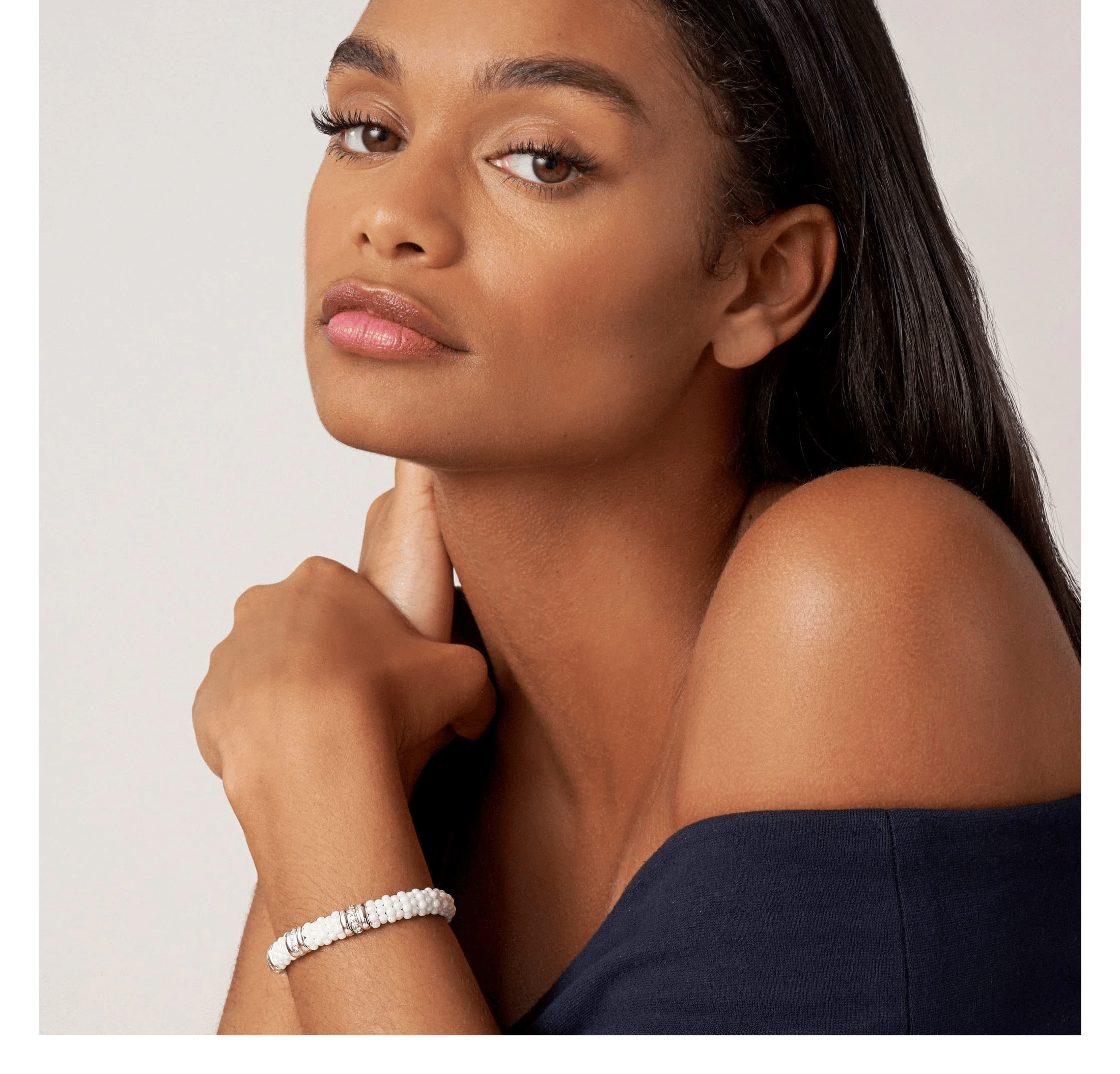LAGOS White Caviar Three Station Ceramic Diamond Bracelet, 9mm