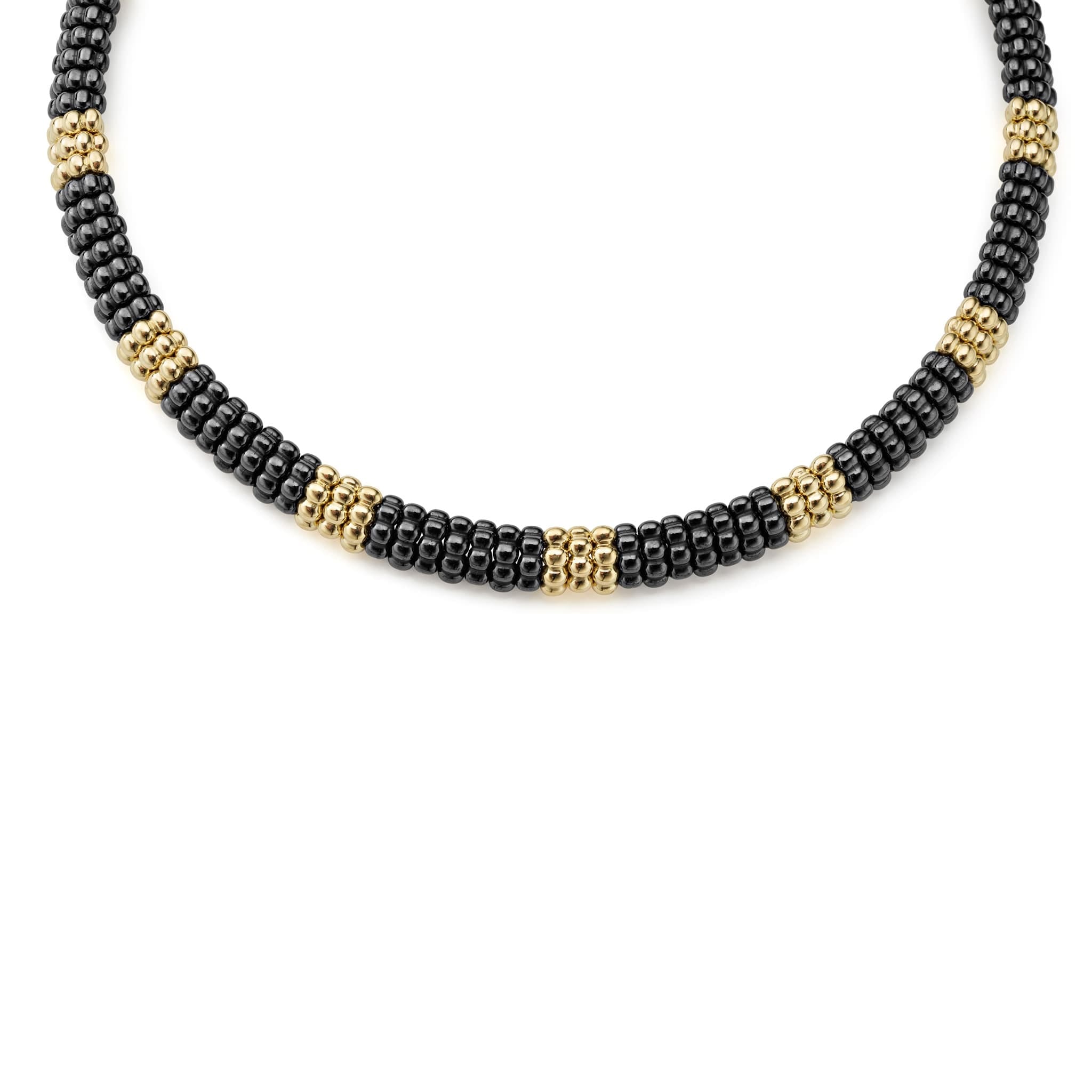 LAGOS Black Caviar 18K Gold Small Station Ceramic Beaded Necklace, 9mm