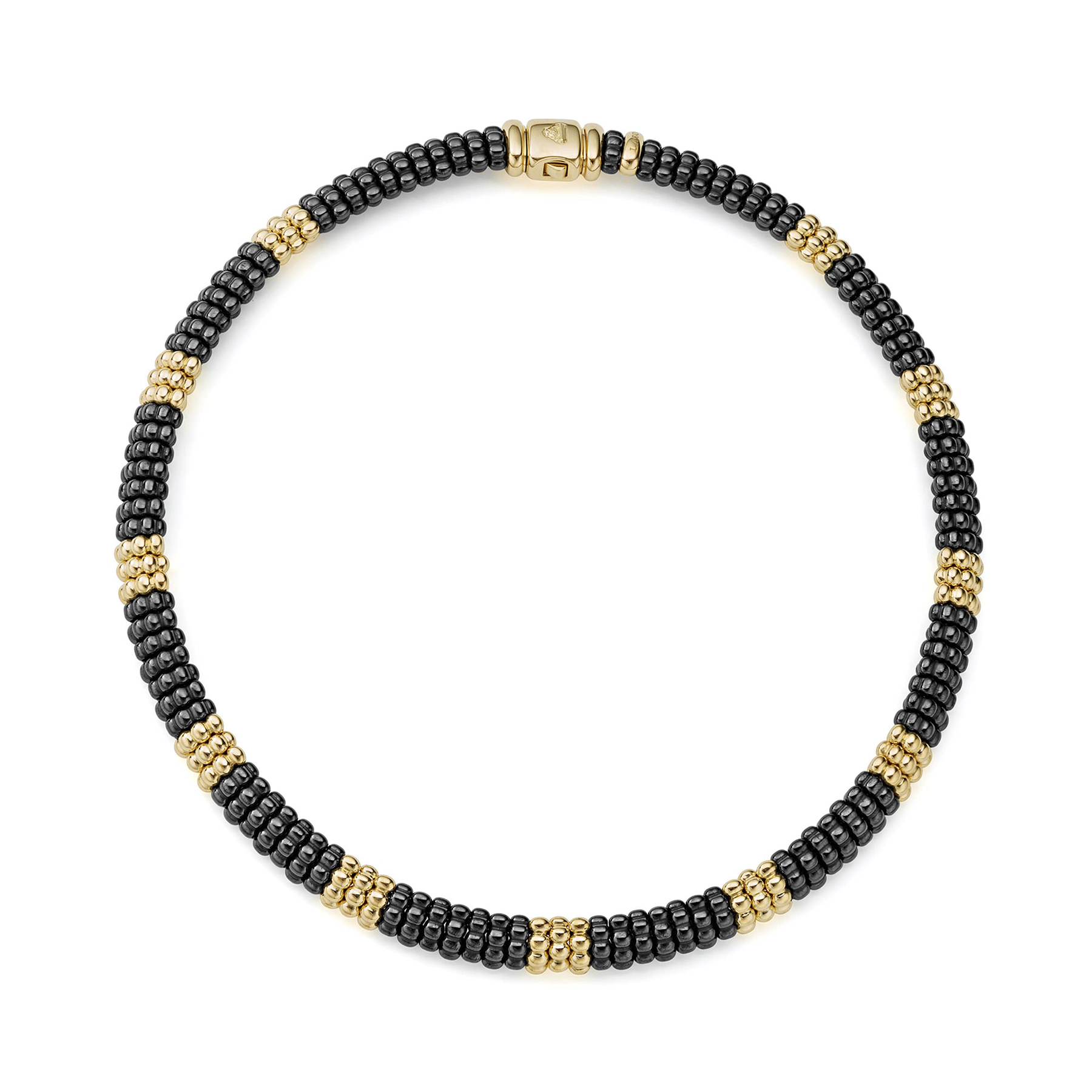 LAGOS Black Caviar 18K Gold Small Station Ceramic Beaded Necklace, 9mm