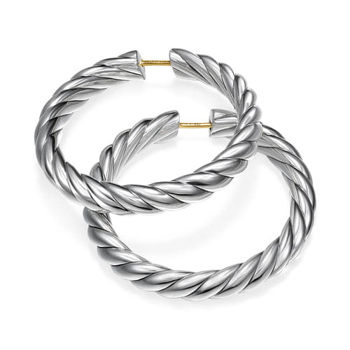 David Yurman Sculpted Cable Hoop Earrings in Sterling Silver, 38mm