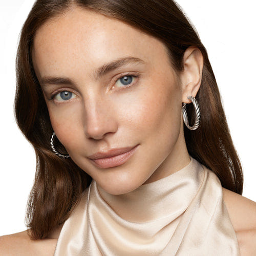 David Yurman Sculpted Cable Hoop Earrings in Sterling Silver, 38mm