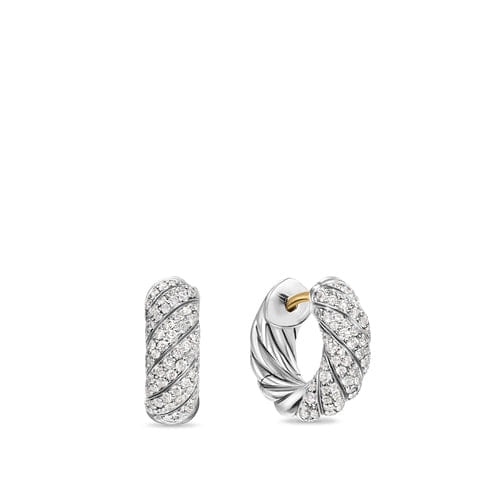 David Yurman Sculpted Cable Hoop Earrings in Sterling Silver with Diamonds, 14.4mm