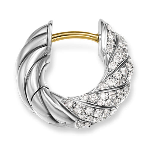 David Yurman Sculpted Cable Hoop Earrings in Sterling Silver with Diamonds, 14.4mm