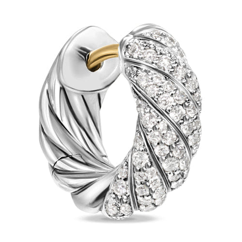 David Yurman Sculpted Cable Hoop Earrings in Sterling Silver with Diamonds, 14.4mm