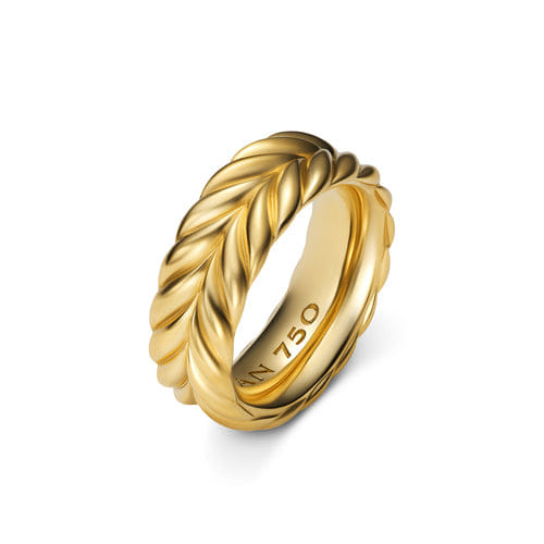 David Yurman Chevron Band Ring in 18K Yellow Gold, 9mm, Size 10