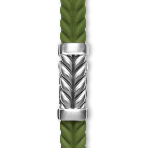 David Yurman Chevron Bracelet in Green Rubber with Sterling Silver, 9mm, Size Medium