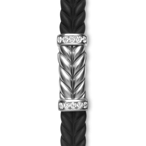 David Yurman Chevron Bracelet in Black Rubber with Diamonds and Sterling Silver, 9mm, Size Medium
