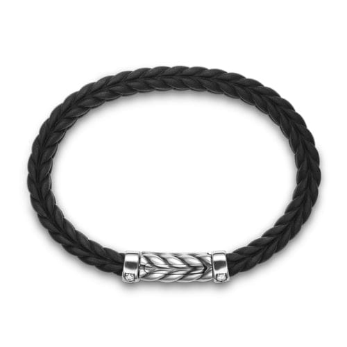 David Yurman Chevron Bracelet in Black Rubber with Diamonds and Sterling Silver, 9mm, Size Large
