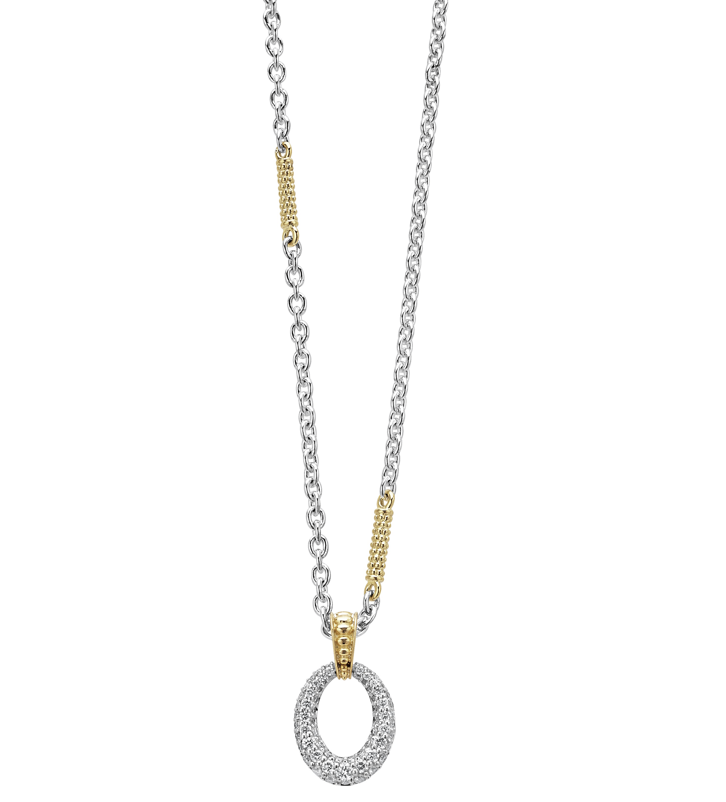 LAGOS Caviar Lux Two-Tone Oval Diamond Pendant Necklace