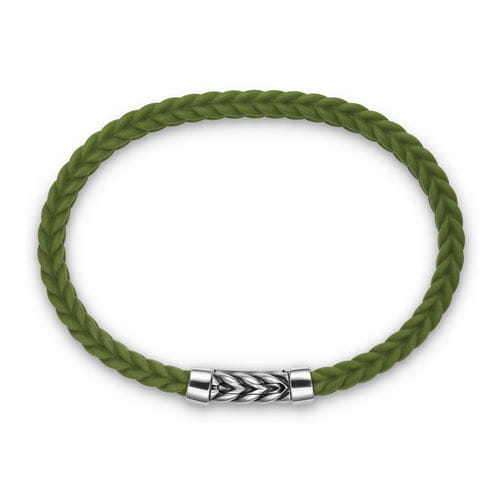 David Yurman Chevron Bracelet in Green Rubber with Sterling Silver, Size Medium