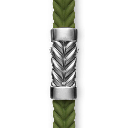 David Yurman Chevron Bracelet in Green Rubber with Sterling Silver, Size Medium