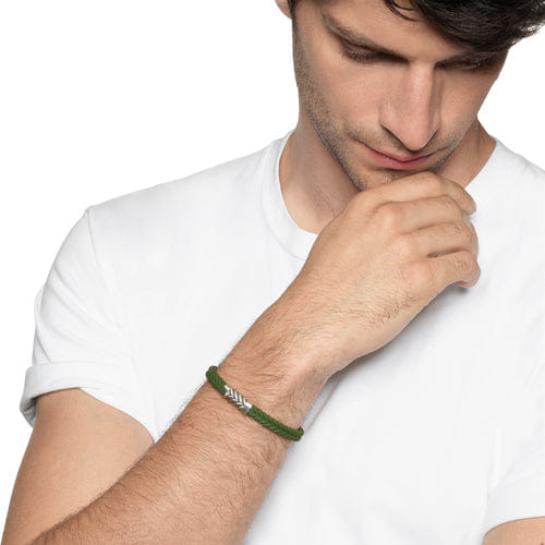 David Yurman Chevron Bracelet in Green Rubber with Sterling Silver, Size Medium