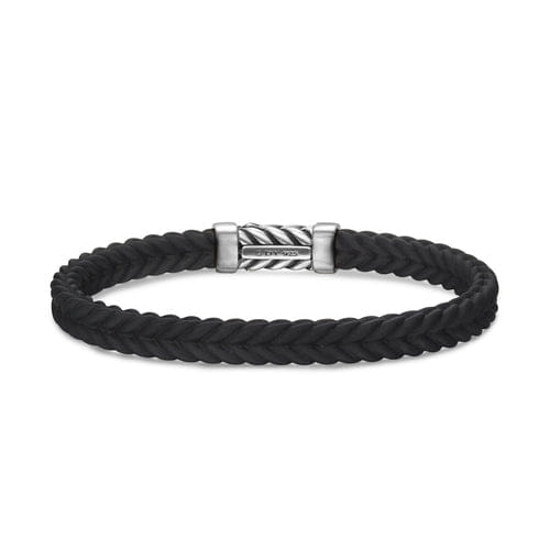 David Yurman Chevron Bracelet in Black Rubber with Diamonds and Sterling Silver, Size Medium