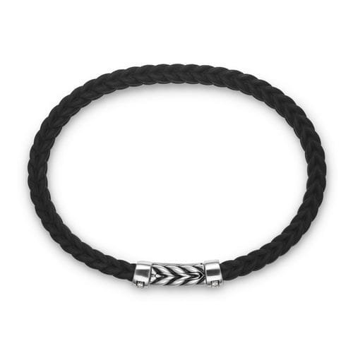 David Yurman Chevron Bracelet in Black Rubber with Diamonds and Sterling Silver, Size Medium