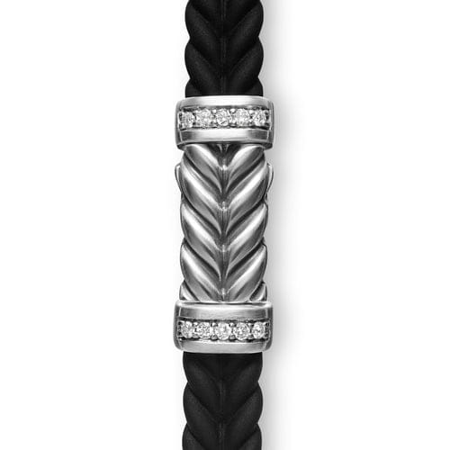David Yurman Chevron Bracelet in Black Rubber with Diamonds and Sterling Silver, Size Medium