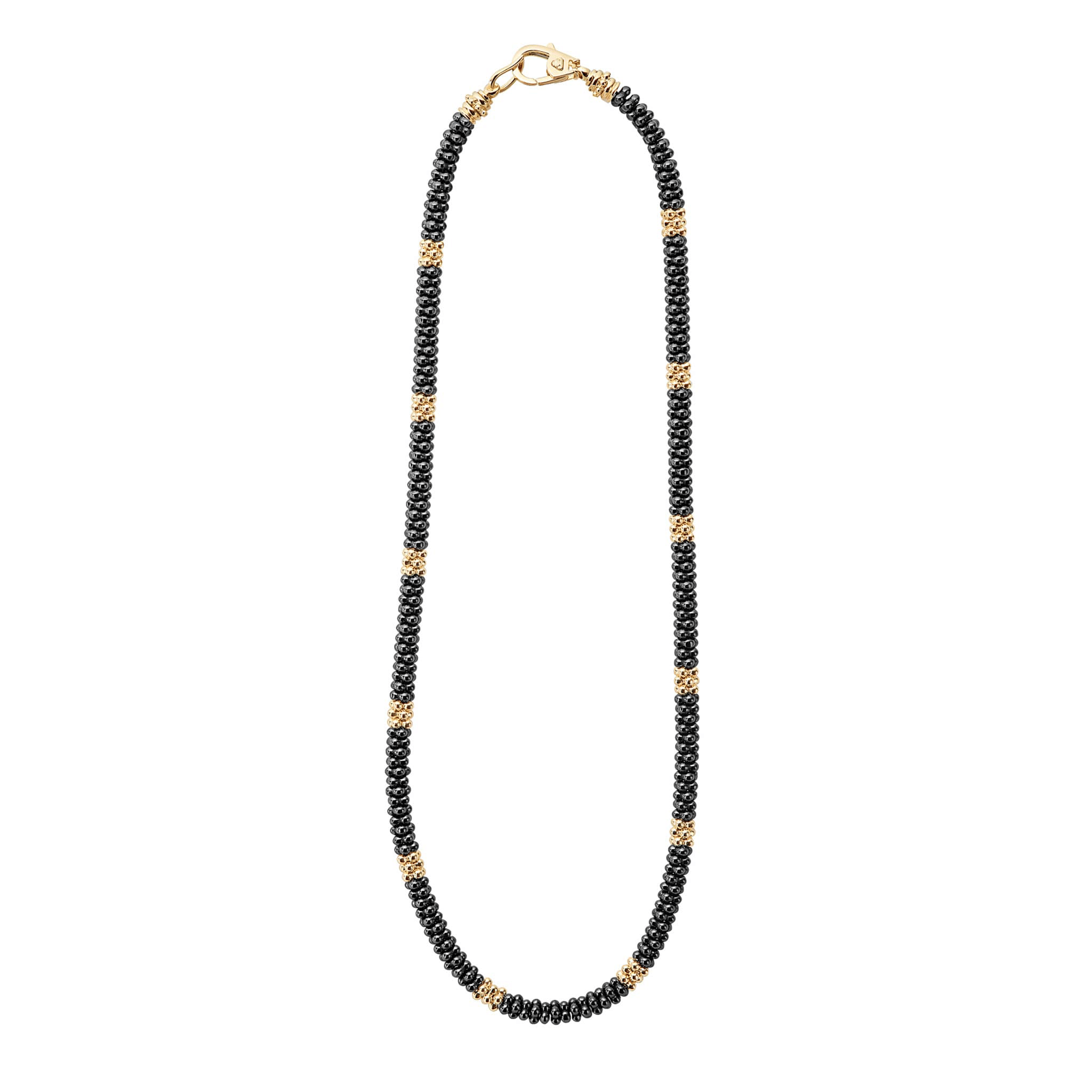 LAGOS Black Caviar 18K Gold Small Station Ceramic Beaded Necklace, 5mm