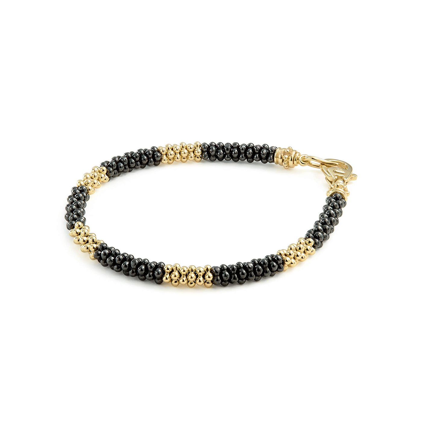 LAGOS Black Caviar Five Large 18K Gold Station Ceramic Beaded Bracelet, 5mm