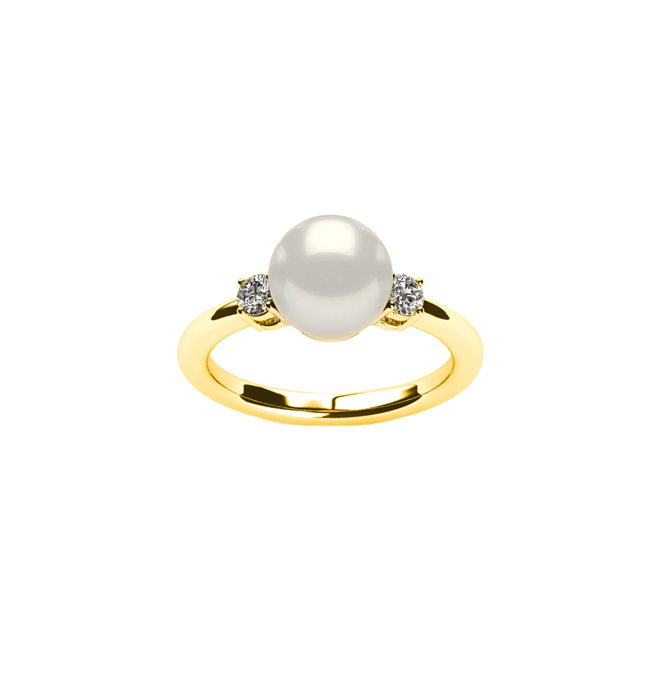 Sabel Collection Yellow Gold Pearl and Diamond Accent Ring