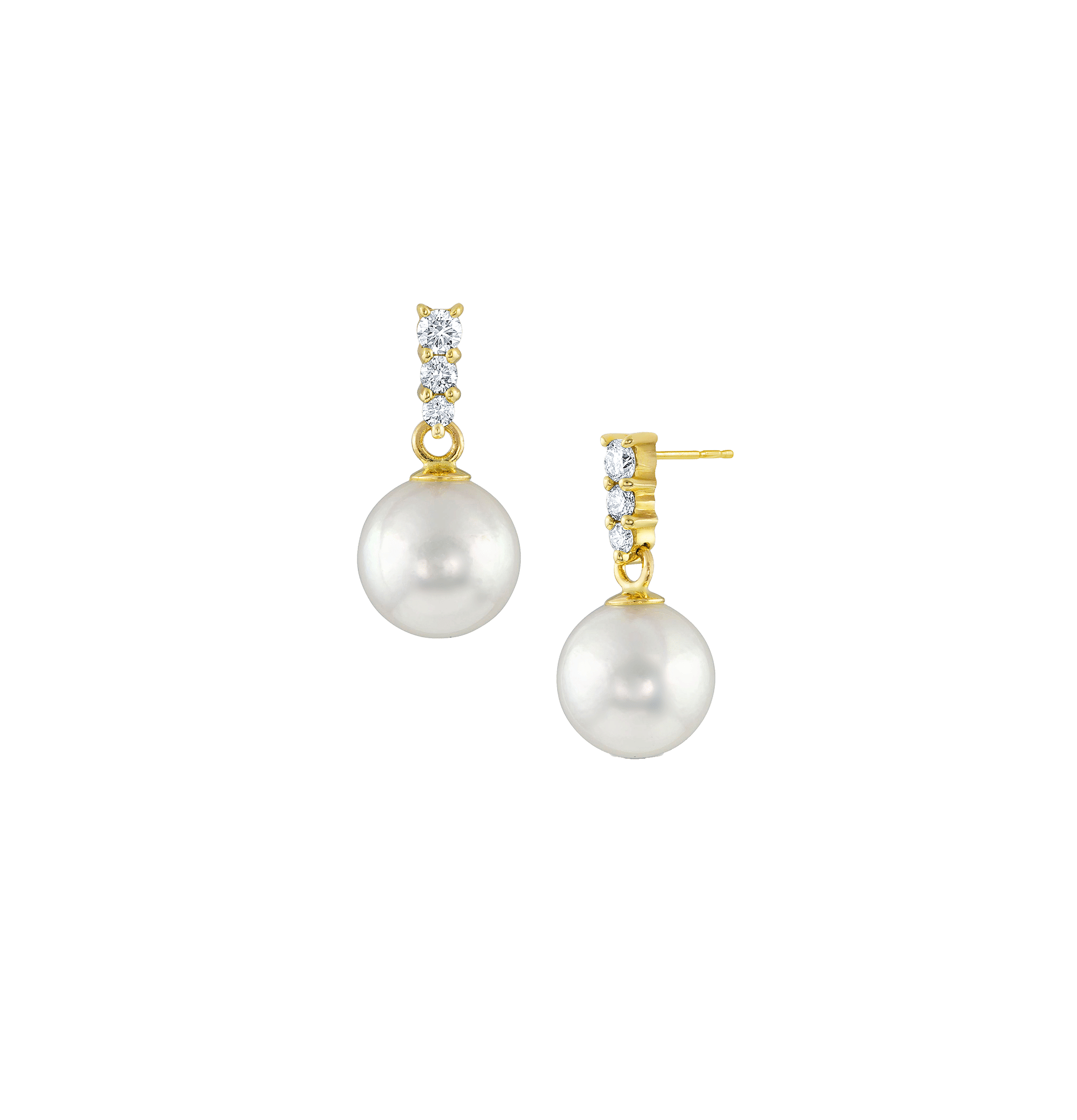 Sabel Collection Yellow Gold Pearl and Diamond Drop Earrings