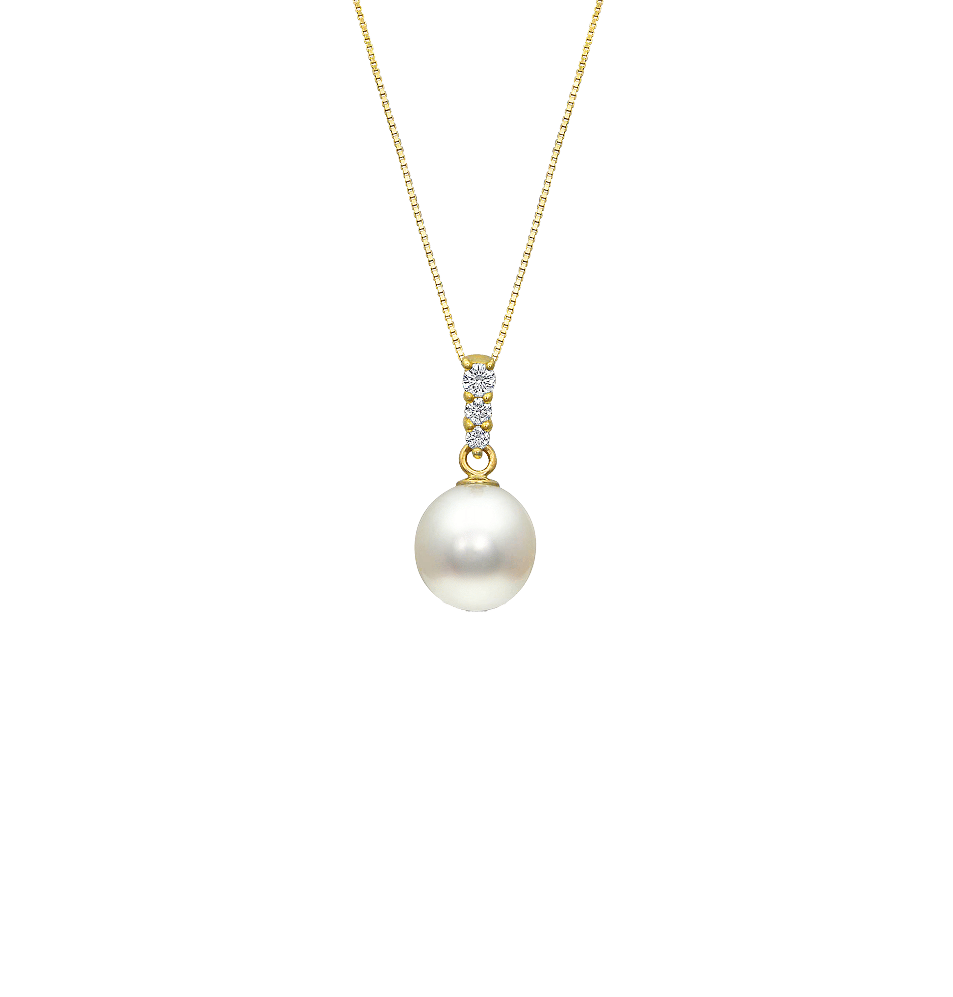 Sabel Collection Yellow Gold Pearl and Round Diamond Necklace