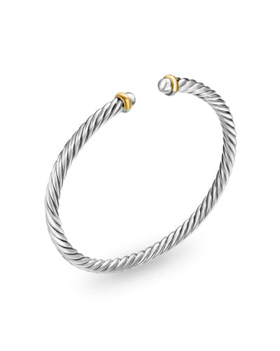 David Yurman Cable Flex Bracelet in Sterling Silver with 14K Yellow Gold, 4mm