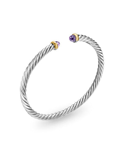 David Yurman Cable Flex Bracelet in Sterling Silver with 14K Yellow Gold and Amethyst, 4mm