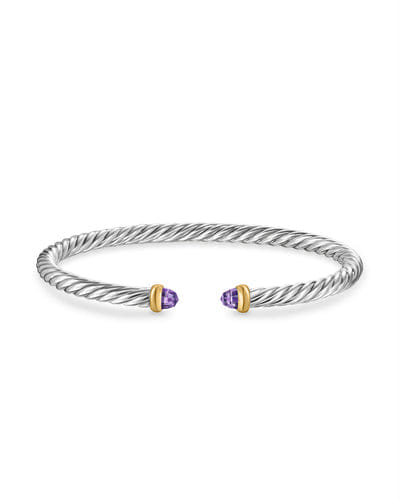 David Yurman Cable Flex Bracelet in Sterling Silver with 14K Yellow Gold and Amethyst, 4mm