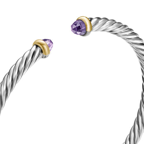 David Yurman Cable Flex Bracelet in Sterling Silver with 14K Yellow Gold and Amethyst, 4mm
