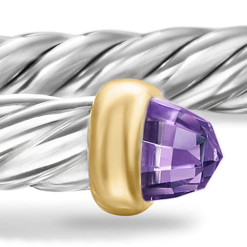 David Yurman Cable Flex Bracelet in Sterling Silver with 14K Yellow Gold and Amethyst, 4mm