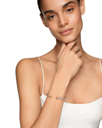 David Yurman Cable Flex Bracelet in Sterling Silver with 14K Yellow Gold and Citrine, 4mm