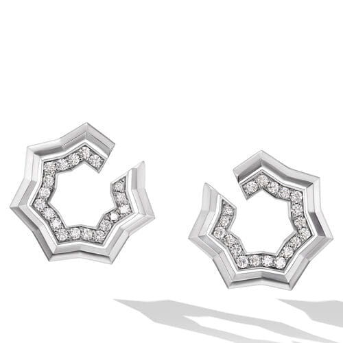 David Yurman Zig Zag Stax Two Row Hoop Earrings in Sterling Silver with Diamonds, 27mm