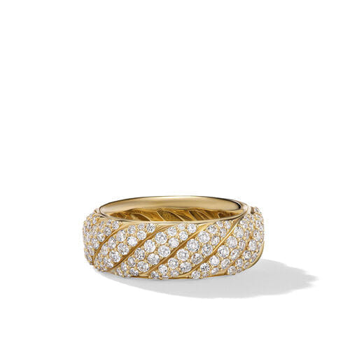 David Yurman Sculpted Cable Band Ring in 18K Yellow Gold with Diamonds, Size 7
