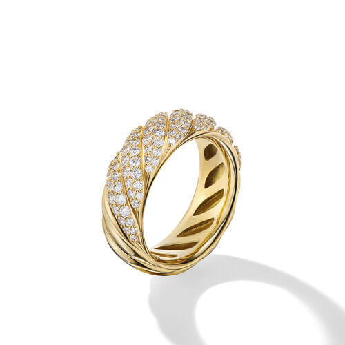 David Yurman Sculpted Cable Band Ring in 18K Yellow Gold with Diamonds, Size 7