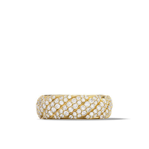 David Yurman Sculpted Cable Band Ring in 18K Yellow Gold with Diamonds, Size 7