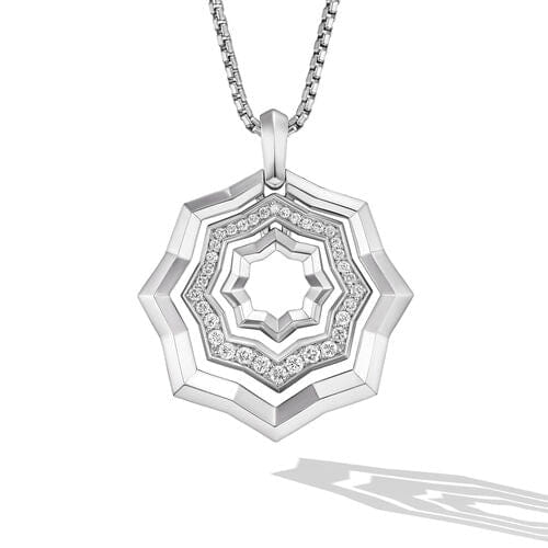 David Yurman Stax Zig Zag Pendant Necklace in Sterling Silver with Diamonds, 28mm