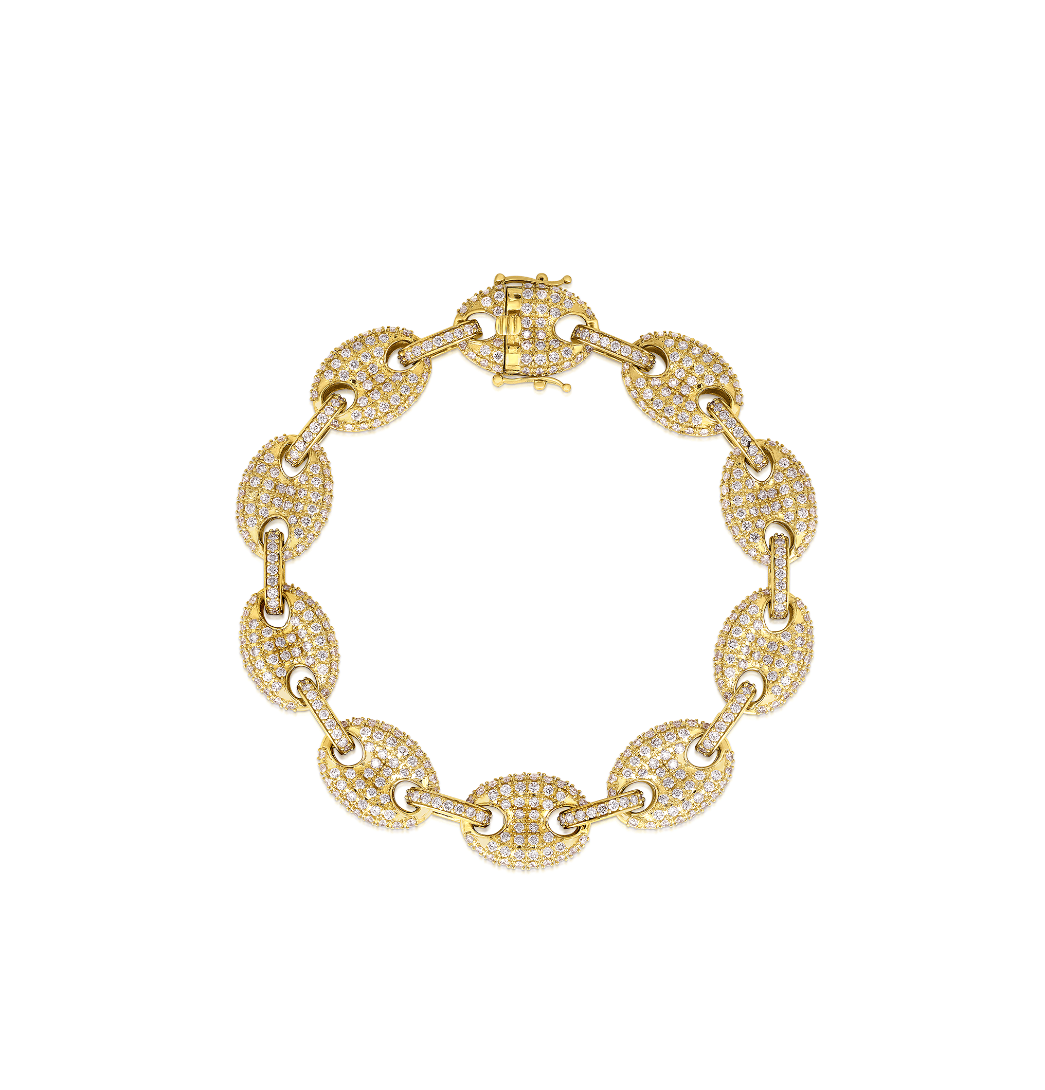 Sabel Collection Yellow Gold Diamond Cluster Oval Link Bracelet