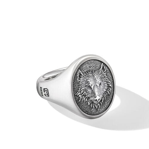David Yurman Petrvs Wolf Signet Ring in Sterling Silver, Size 10