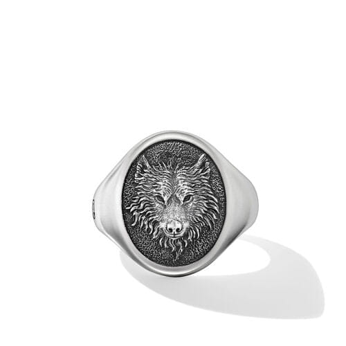 David Yurman Petrvs Wolf Signet Ring in Sterling Silver, Size 10