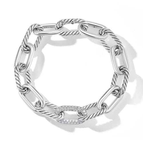 David Yurman DY Madison Chain Bracelet in Sterling Silver with Diamonds, Size Medium